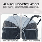 Pet stroller all-round ventilation with breathable mesh and wide-view canopy