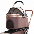 3-in-1 Double Pet Stroller with Detachable Carriers for Dogs & Cats(Khaki)