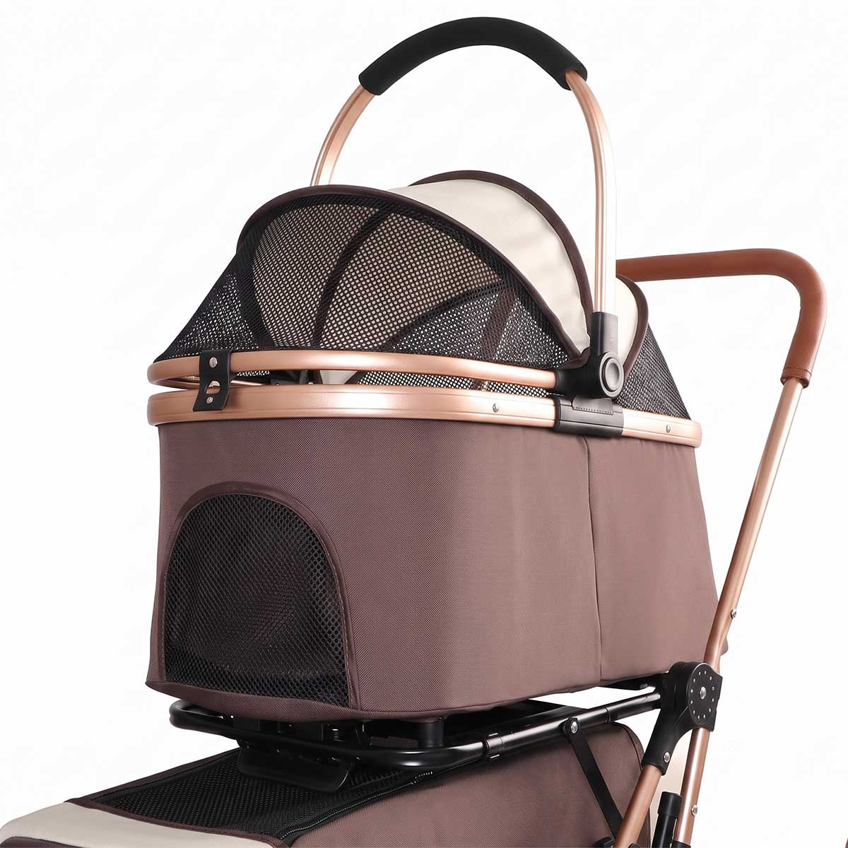 3-in-1 Double Pet Stroller with Detachable Carriers for Dogs & Cats(Khaki)