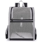 Gray mesh pet carrier backpack with roll-up front window and side pocket