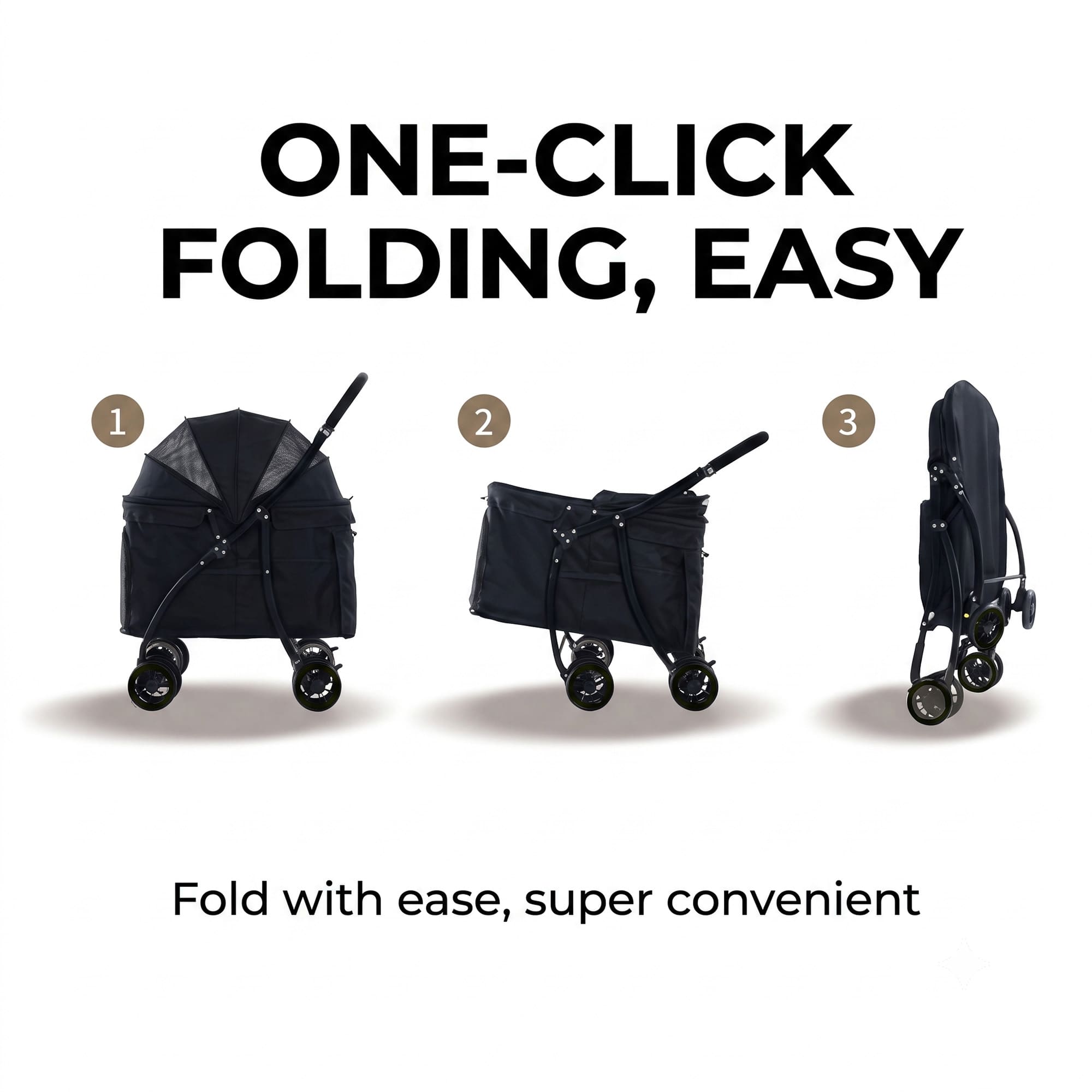 One click folding pet stroller for easy storage and travel
