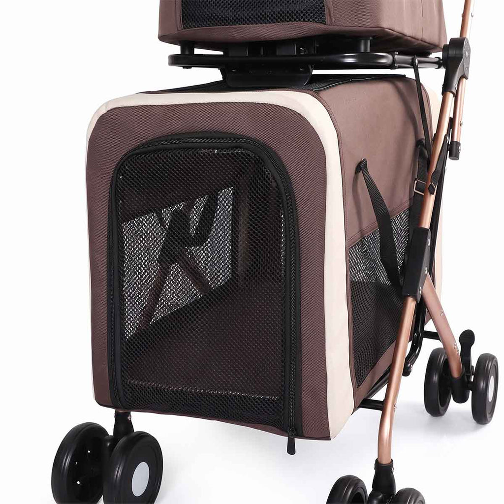 3-in-1 Double Pet Stroller with Detachable Carriers for Dogs & Cats(Khaki)