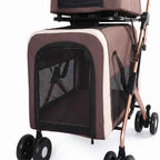 3-in-1 Double Pet Stroller with Detachable Carriers for Dogs & Cats(Khaki)