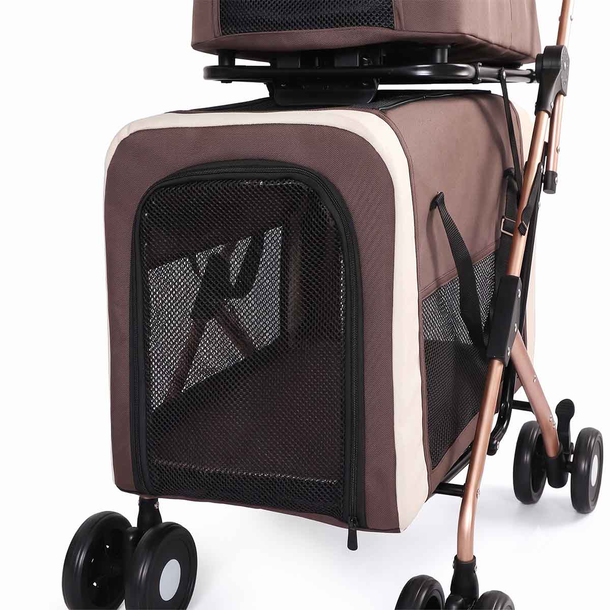 3-in-1 Double Pet Stroller with Detachable Carriers for Dogs & Cats(Khaki)