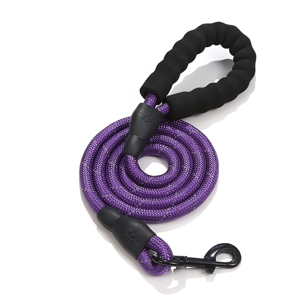Purple reflective heavy duty dog leash with soft padded handle