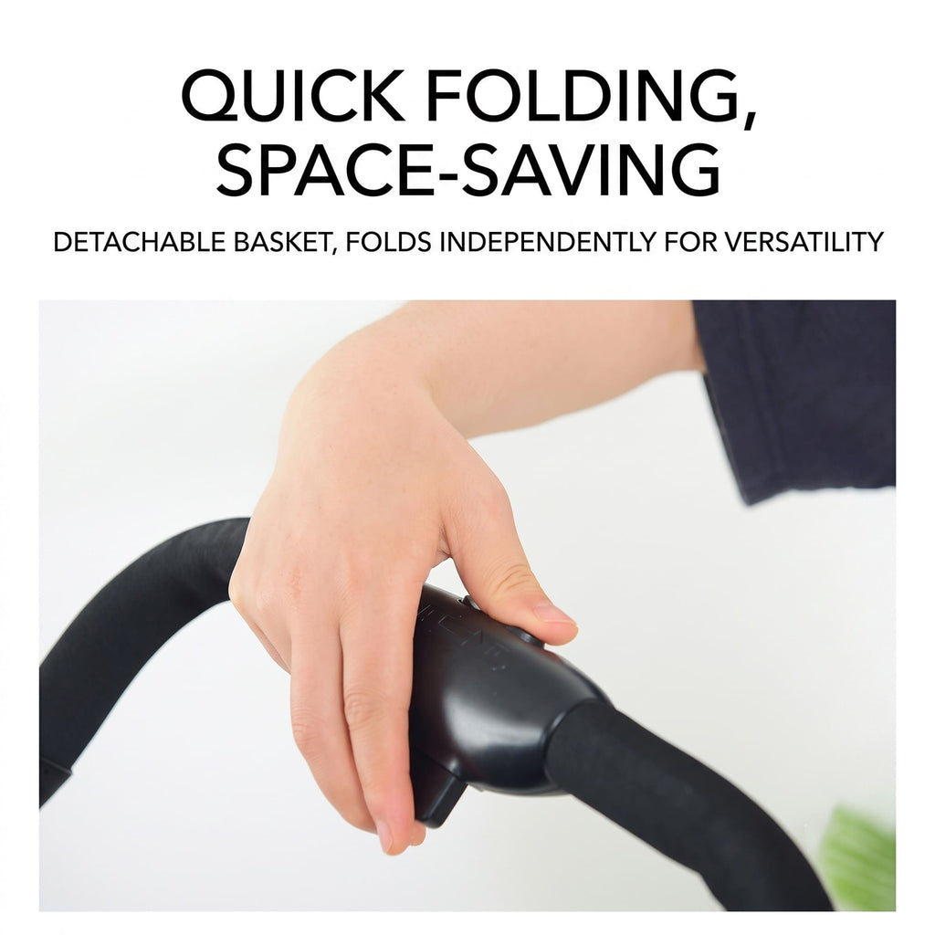 Quick folding pet stroller handle with detachable basket design