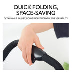 Quick folding pet stroller handle with detachable basket design
