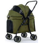 Green foldable pet stroller for medium and large dogs and cats