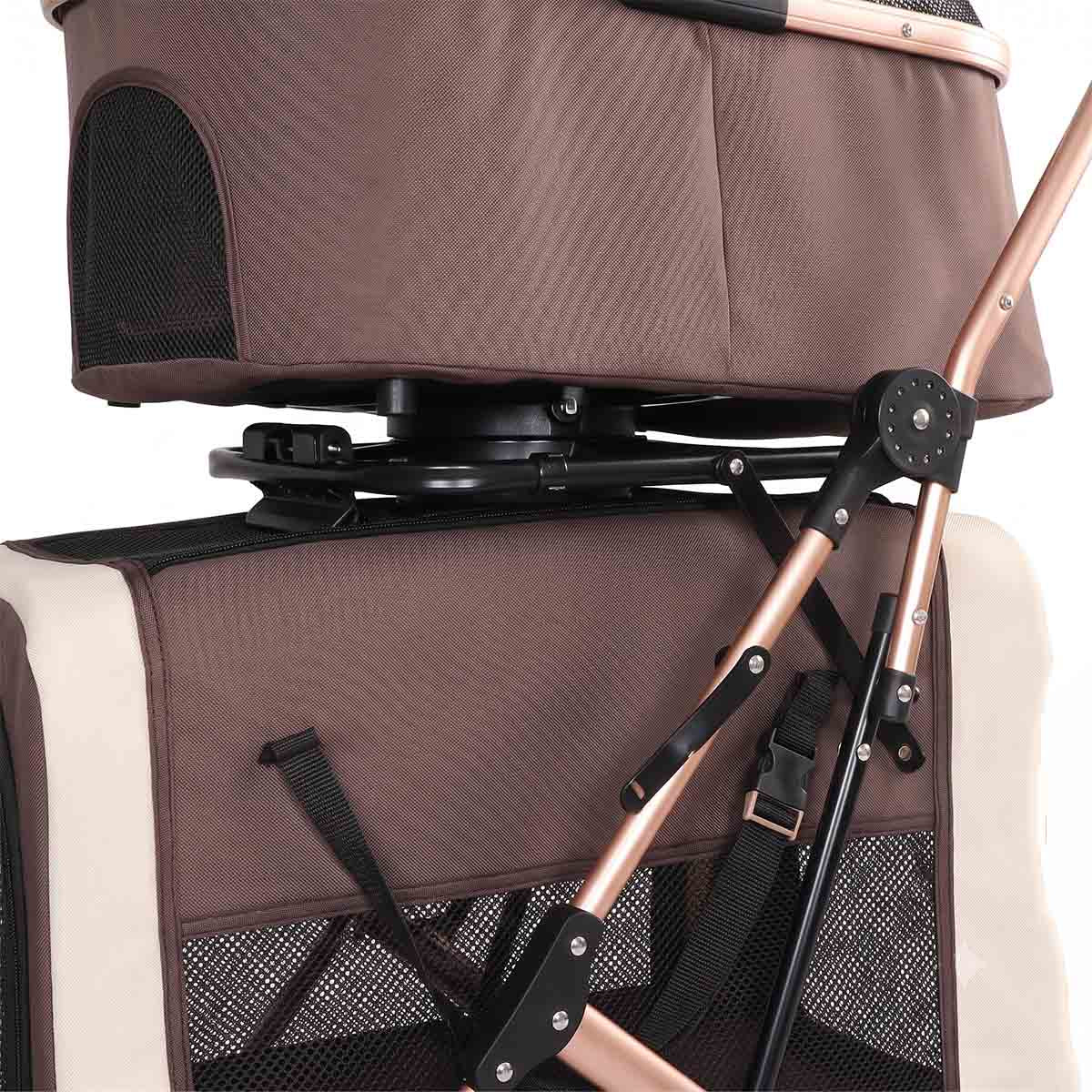 3-in-1 Double Pet Stroller with Detachable Carriers for Dogs & Cats(Khaki)