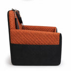 Quilted pet car seat for small dogs and cats with adjustable straps and soft cushion