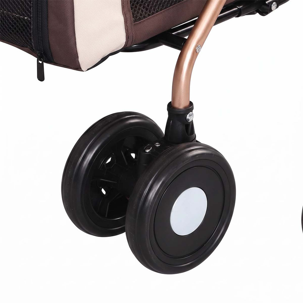 3-in-1 Double Pet Stroller with Detachable Carriers for Dogs & Cats(Khaki)