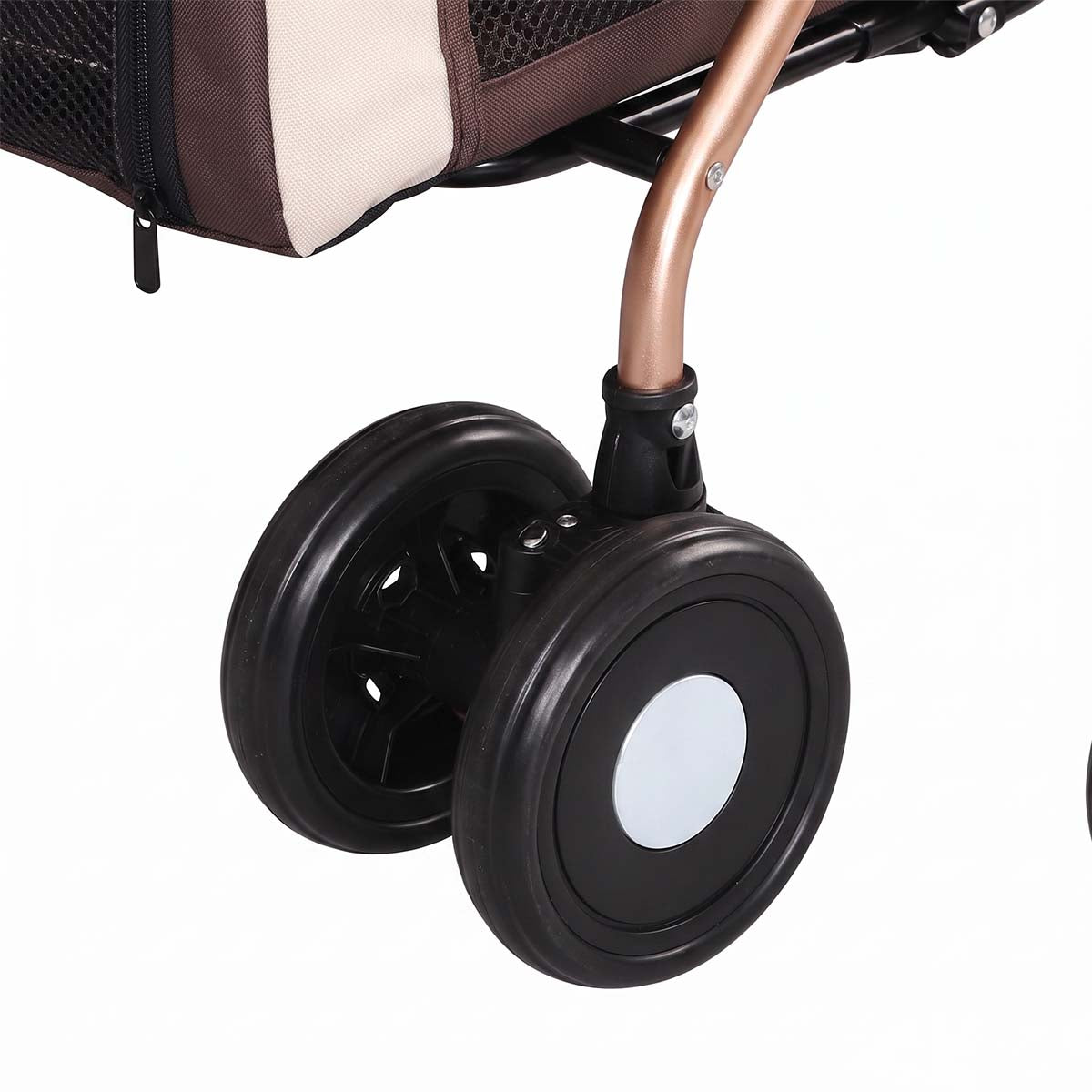 3-in-1 Double Pet Stroller with Detachable Carriers for Dogs & Cats(Khaki)