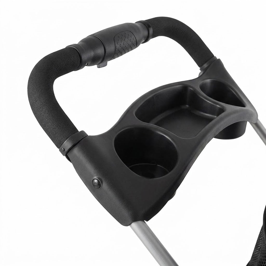 Pet stroller push handle with cup holders and parent tray