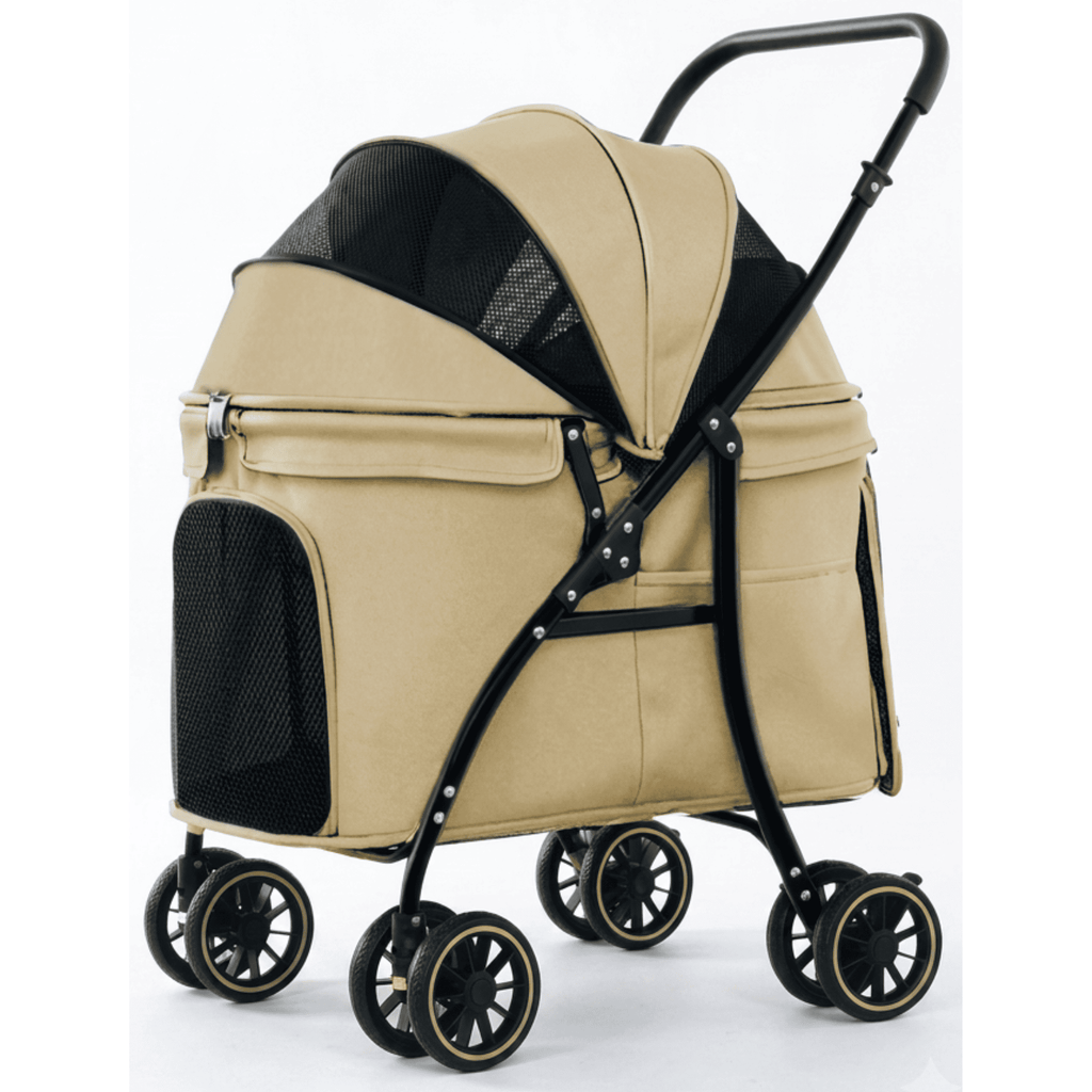 Beige foldable pet stroller for medium and large dogs and cats