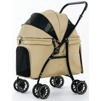Beige foldable pet stroller for medium and large dogs and cats