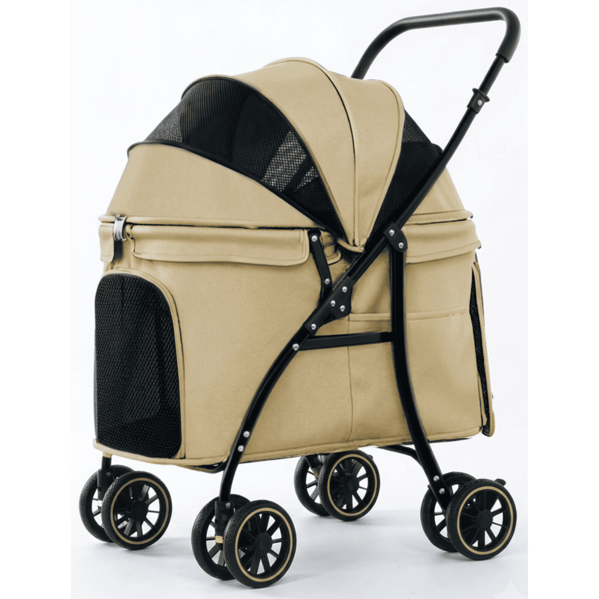 Beige foldable pet stroller for medium and large dogs and cats