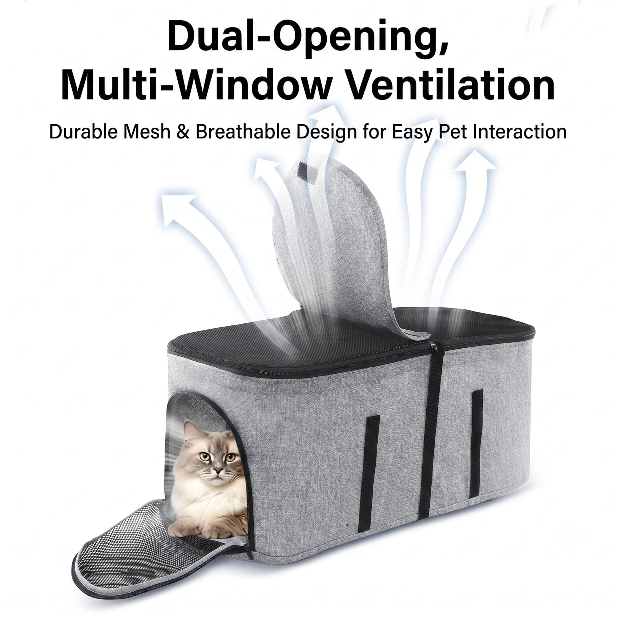 Pet carrier with dual opening and multi-window ventilation for cats and dogs
