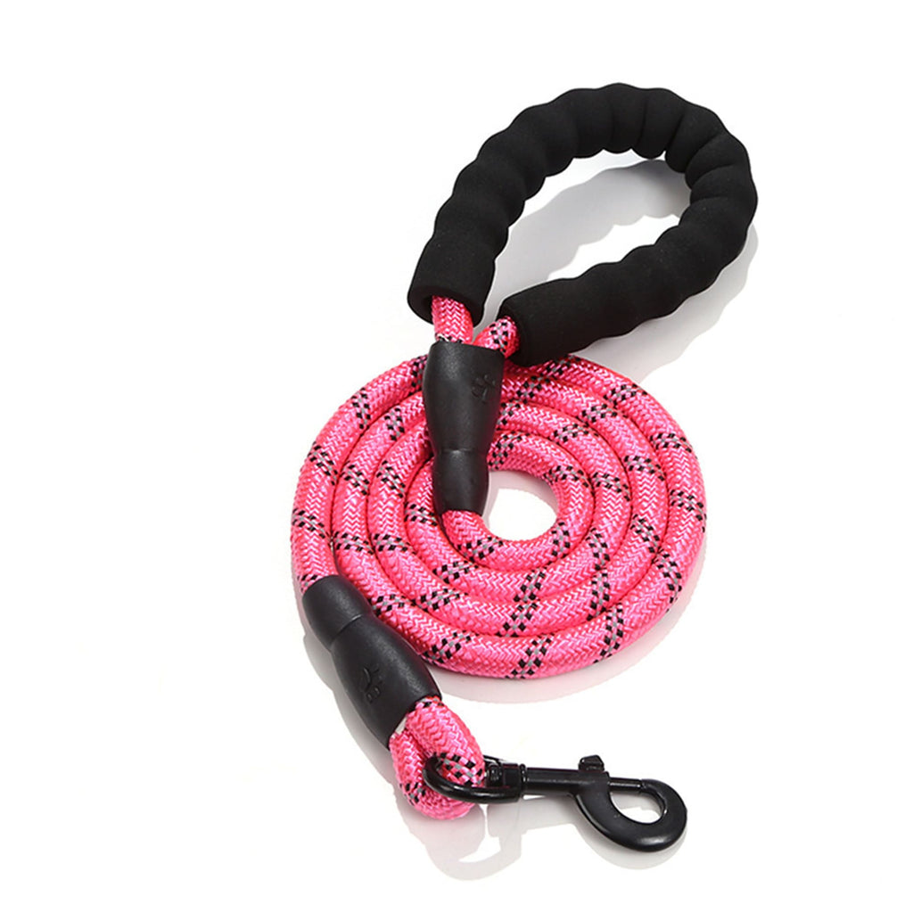 Pink reflective heavy duty dog leash with soft padded handle