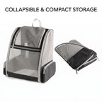 Foldable mesh pet carrier backpack showing compact storage design