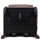 Bottom view of wheeled pet carrier base with rolling wheels